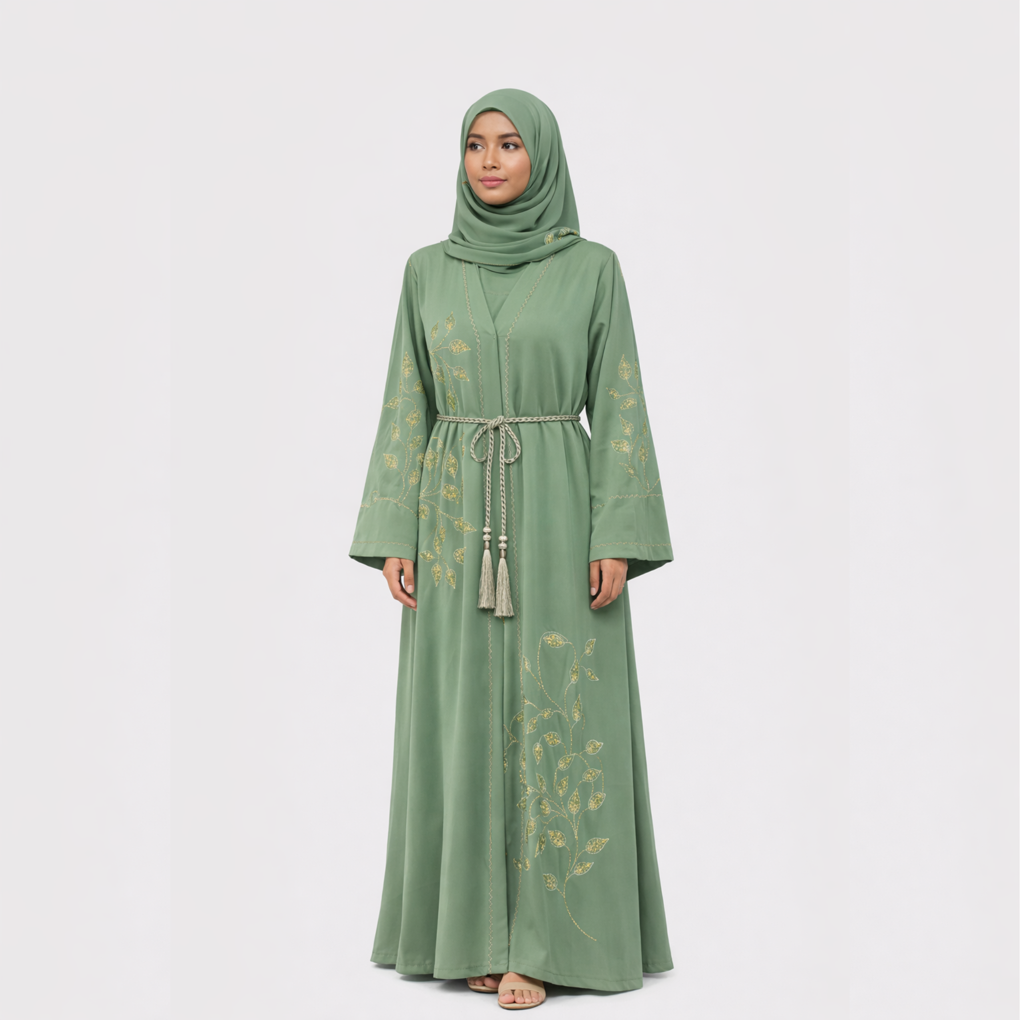 Abaya Élégance Vert Sauge + Voile
