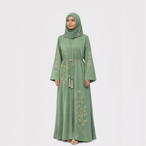 Abaya Élégance Vert Sauge + Voile