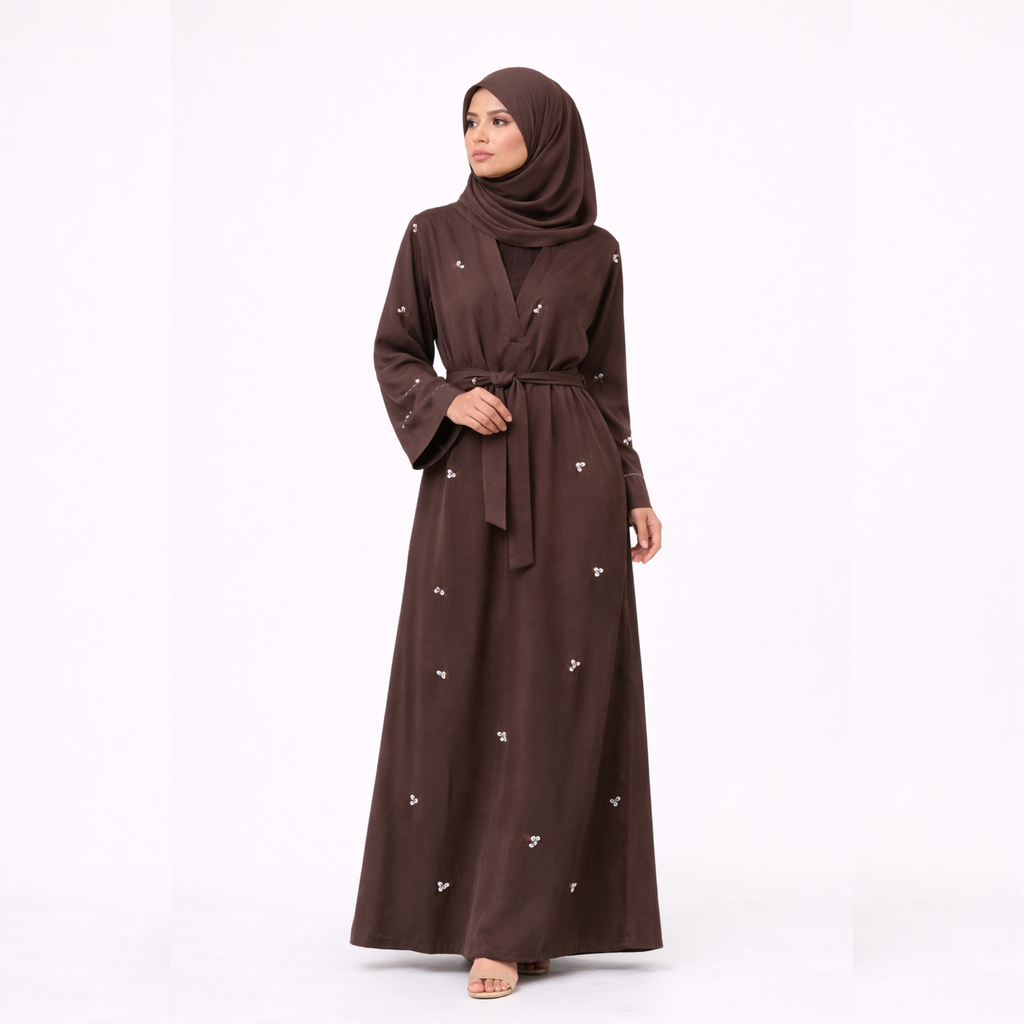 Abaya Rouge fleurie + Voile