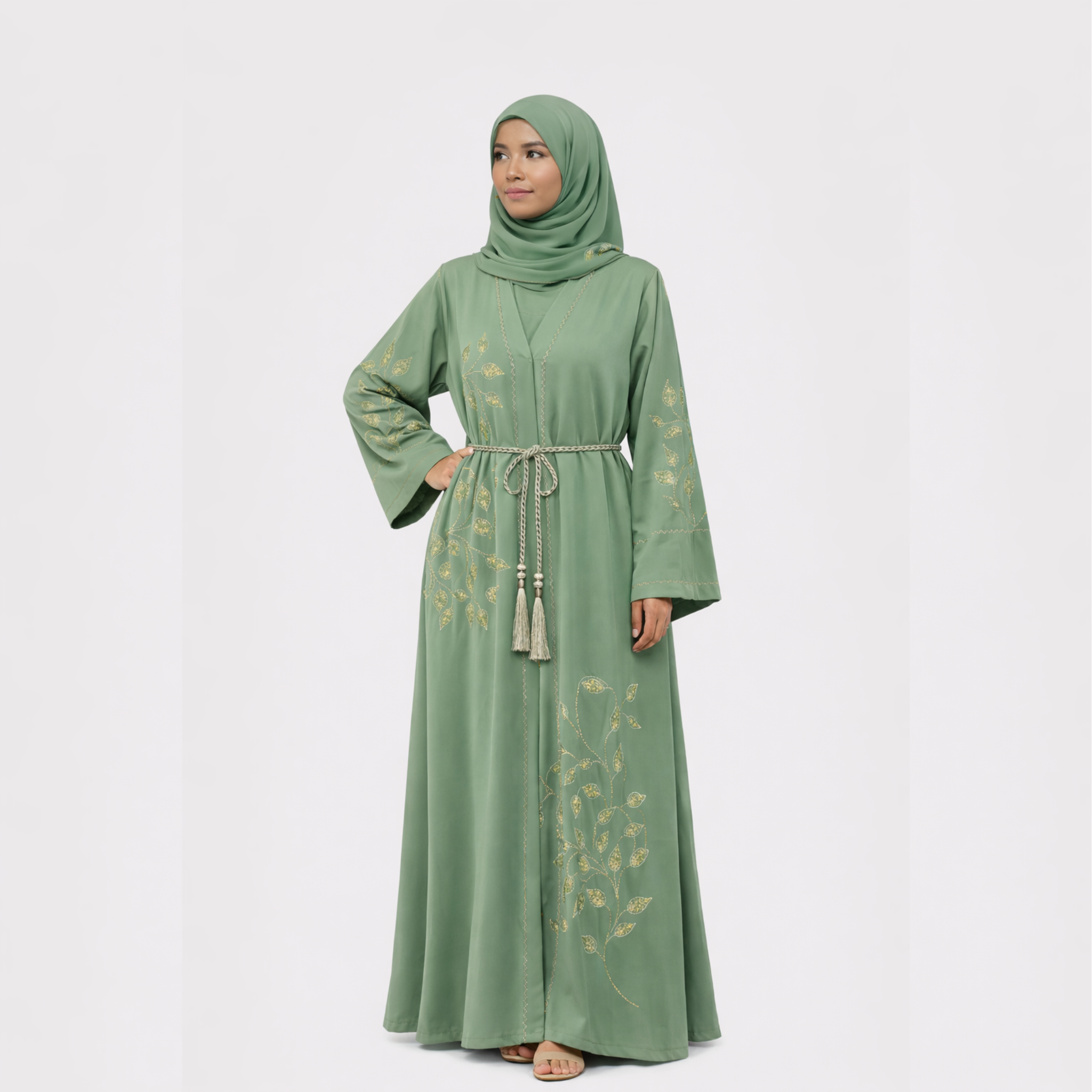 Abaya Élégance Vert Sauge + Voile