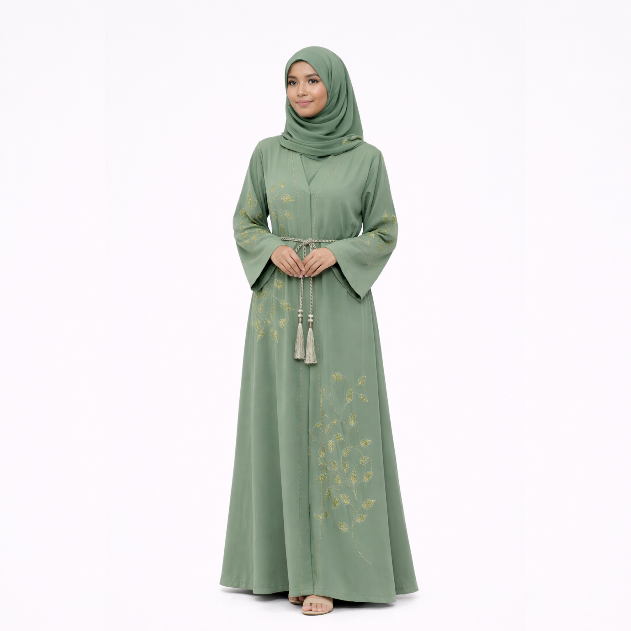 Abaya Élégance Vert Sauge + Voile